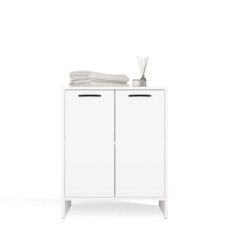 Mobile bagno moderno 60x74 cm a 2 ante con ripiano interno bianco opaco MBT6