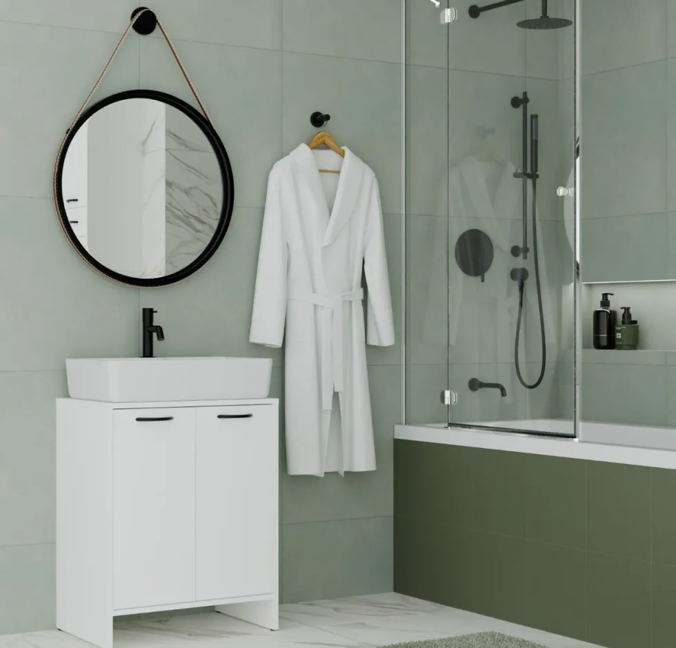 Mobile bagno moderno 60x74 cm a 2 ante con ripiano interno bianco opaco MBT6