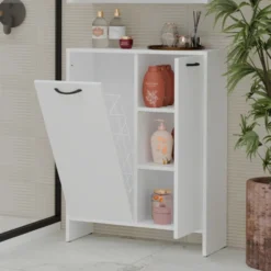 Mobile bagno salvaspazio 66x90 cm a 2 ante con portabiancheria bianco opaco MBT5