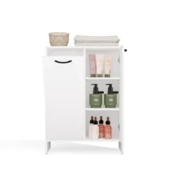 Mobile bagno salvaspazio 66x90 cm a 2 ante con portabiancheria bianco opaco MBT5