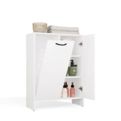 Mobile bagno salvaspazio 66x90 cm a 2 ante con portabiancheria bianco opaco MBT5