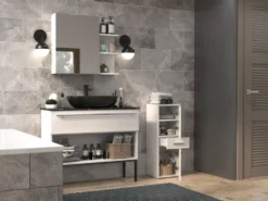 Mobile bagno salvaspazio 30x85 cm con 2 ante bianco lucido MBT1