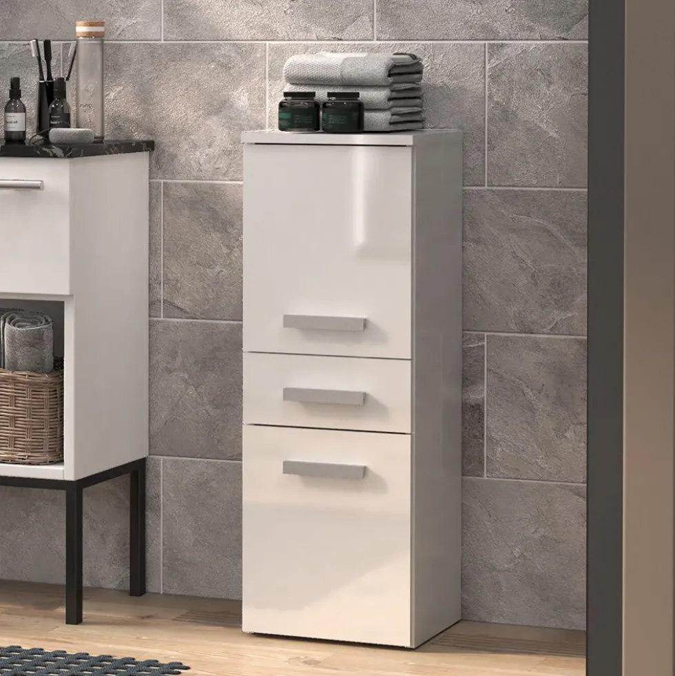 Mobile bagno salvaspazio 30x85 cm con 2 ante bianco lucido MBT1