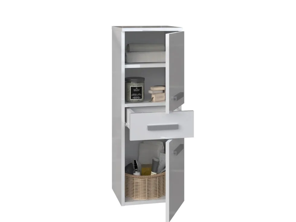 Mobile bagno salvaspazio 30x85 cm con 2 ante bianco lucido MBT1