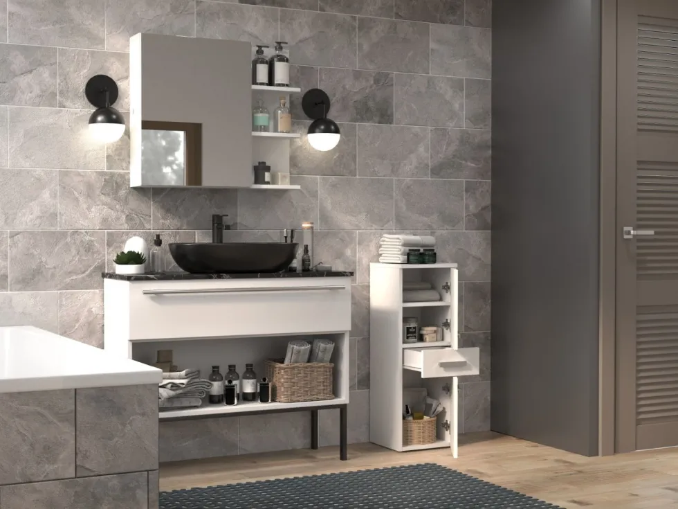 Mobile bagno salvaspazio 30x85 cm con 2 ante bianco opaco MBT1