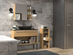 Mobile bagno salvaspazio 30x85 cm con 2 ante rovere MBT1