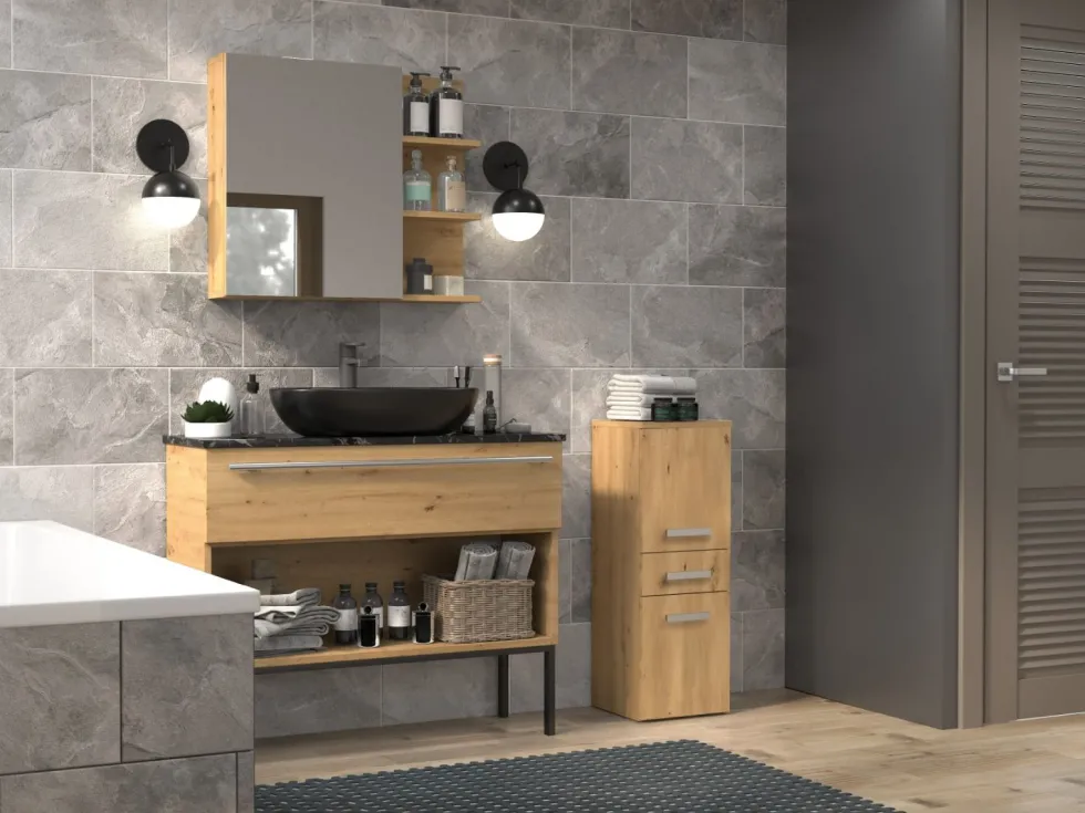 Mobile bagno salvaspazio 30x85 cm con 2 ante rovere MBT1
