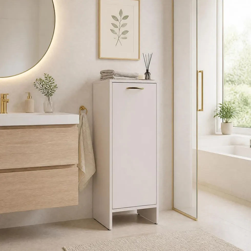 Mobile bagno salvaspazio 35x90 cm con anta e ripiani cashmere MBT3