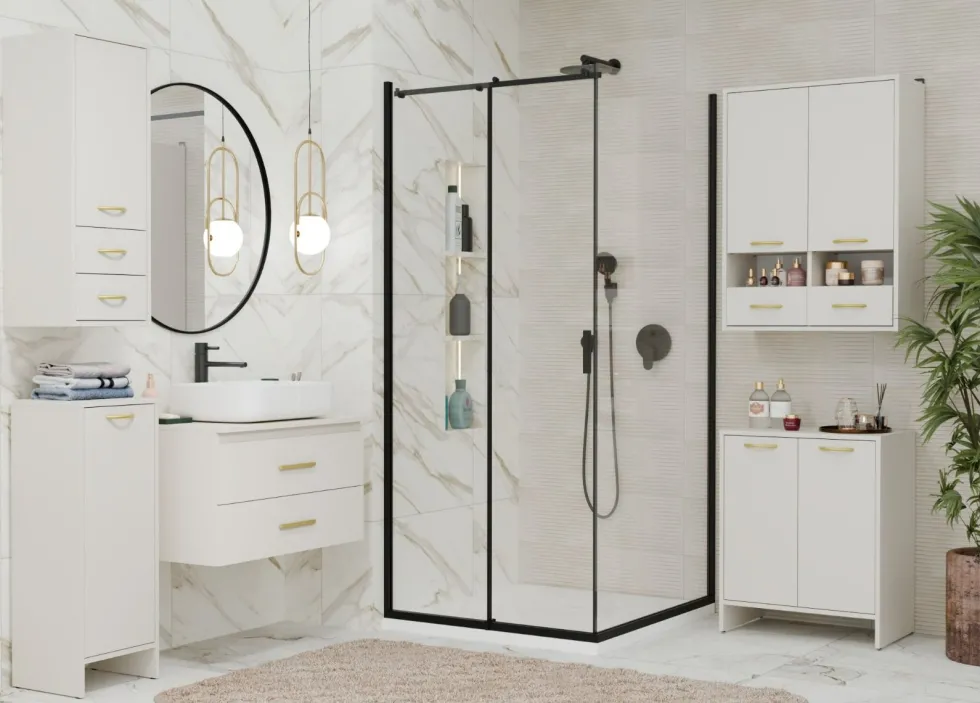Mobile bagno salvaspazio 35x90 cm con anta e ripiani cashmere MBT3