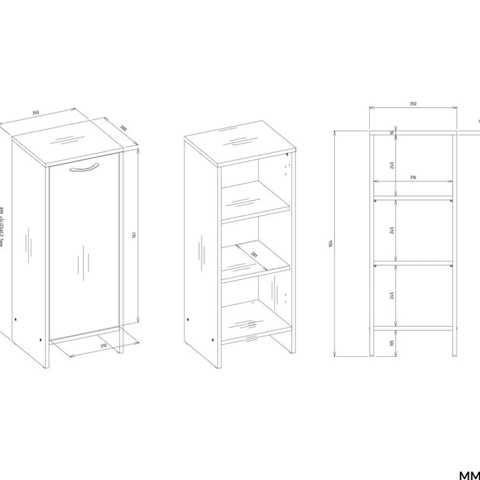 Mobile bagno salvaspazio 35x90 cm con anta e ripiani cashmere MBT3