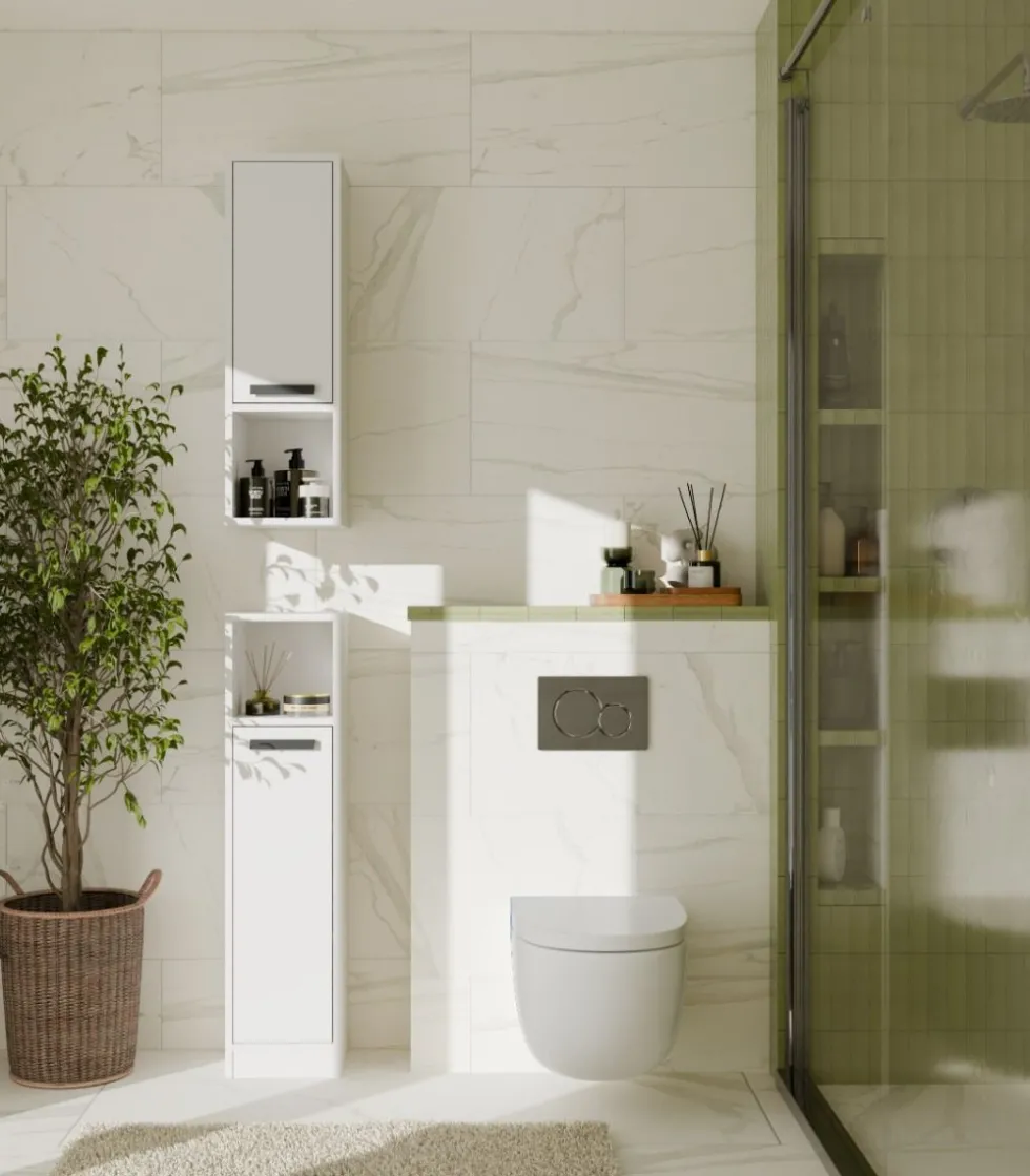 Mobile bagno salvaspazio 25,5x102 cm con 2 ante bianco opaco MBT7