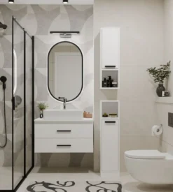 Mobile bagno salvaspazio 25,5x102 cm con 2 ante bianco opaco MBT7
