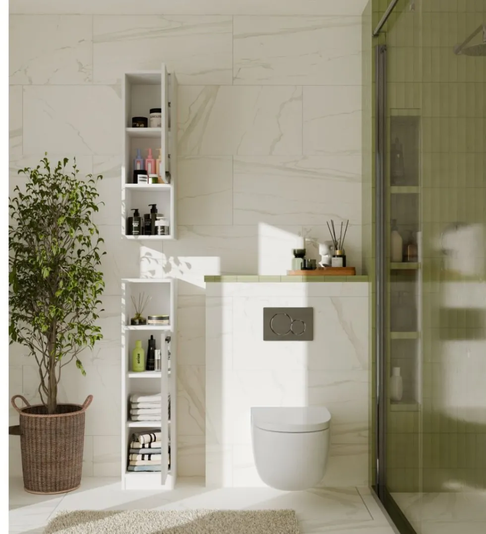 Mobile bagno salvaspazio 25,5x102 cm con 2 ante bianco opaco MBT7