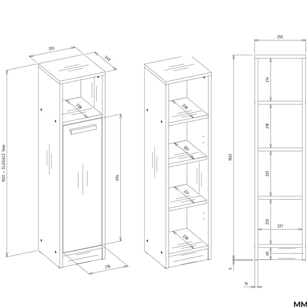 Mobile bagno salvaspazio 25,5x102 cm con 2 ante bianco opaco MBT7