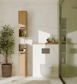 Mobile bagno salvaspazio 25,5x102 cm con 2 ante rovere MBT7