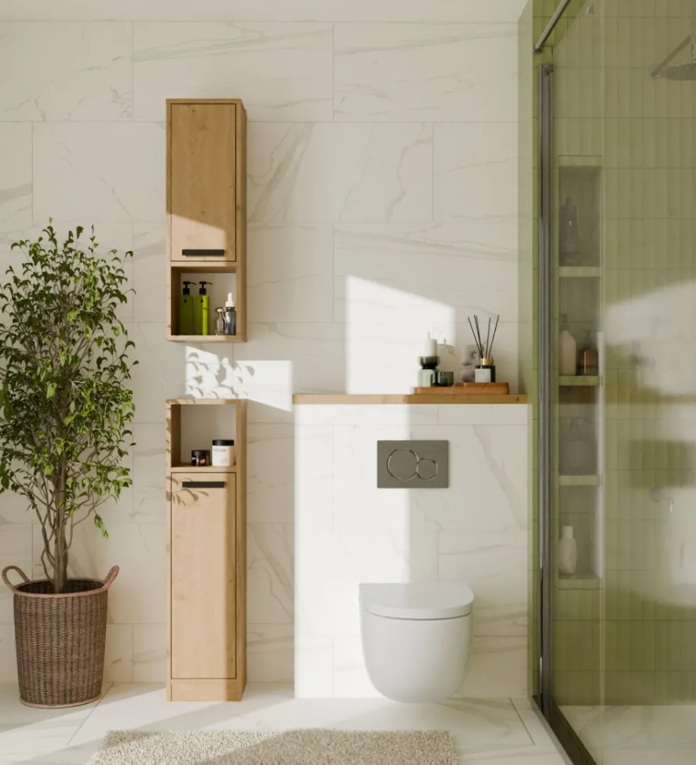 Mobile bagno salvaspazio 25,5x102 cm con 2 ante rovere MBT7