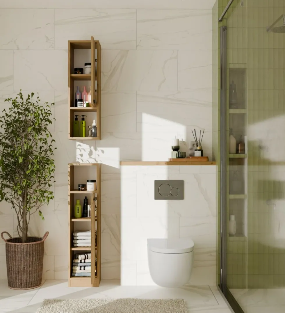 Mobile bagno salvaspazio 25,5x102 cm con 2 ante rovere MBT7