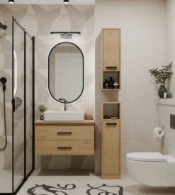 Mobile bagno salvaspazio 25,5x102 cm con 2 ante rovere MBT7
