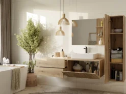 Mobile bagno sospeso 140 cm con anta a ribalta rovere antico MLBT3