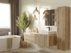 Mobile bagno sospeso 140 cm con anta a ribalta rovere antico MLBT3