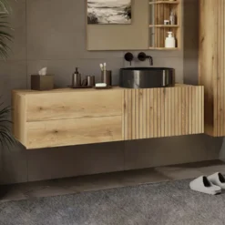 Mobile bagno sospeso 140 cm con anta a ribalta rovere antico MLBT3