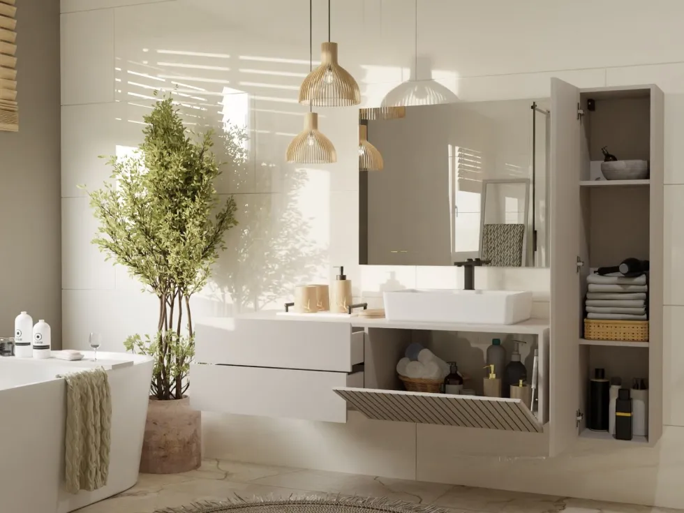 Mobile bagno sospeso 140 cm con anta a ribalta cashmere MLBT3
