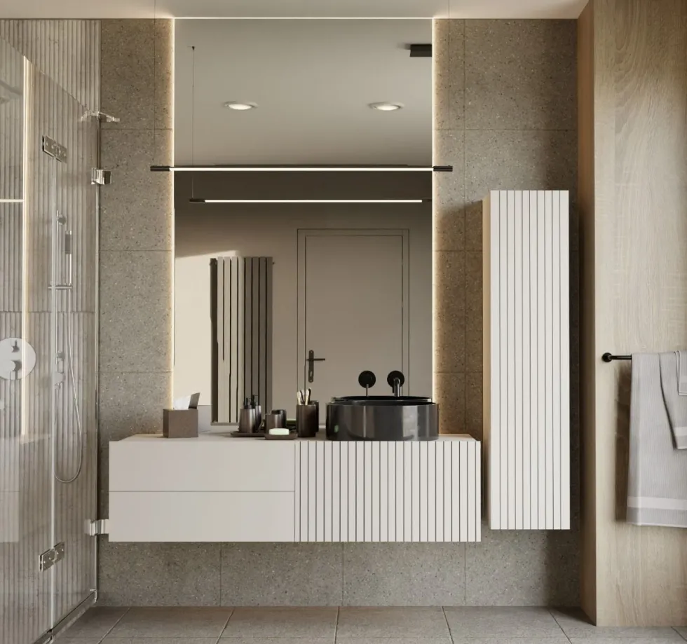 Mobile bagno sospeso 140 cm con anta a ribalta cashmere MLBT3