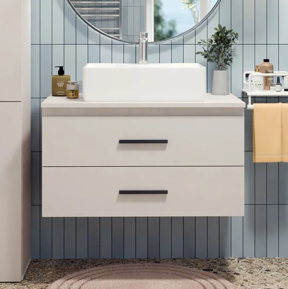Mobile bagno sospeso 80 cm con 2 cassetti beige MLBT2