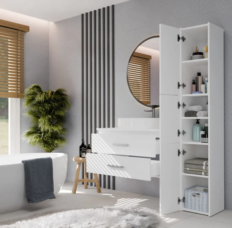 Mobile bagno sospeso 80 cm con 2 cassetti bianco opaco MLBT2