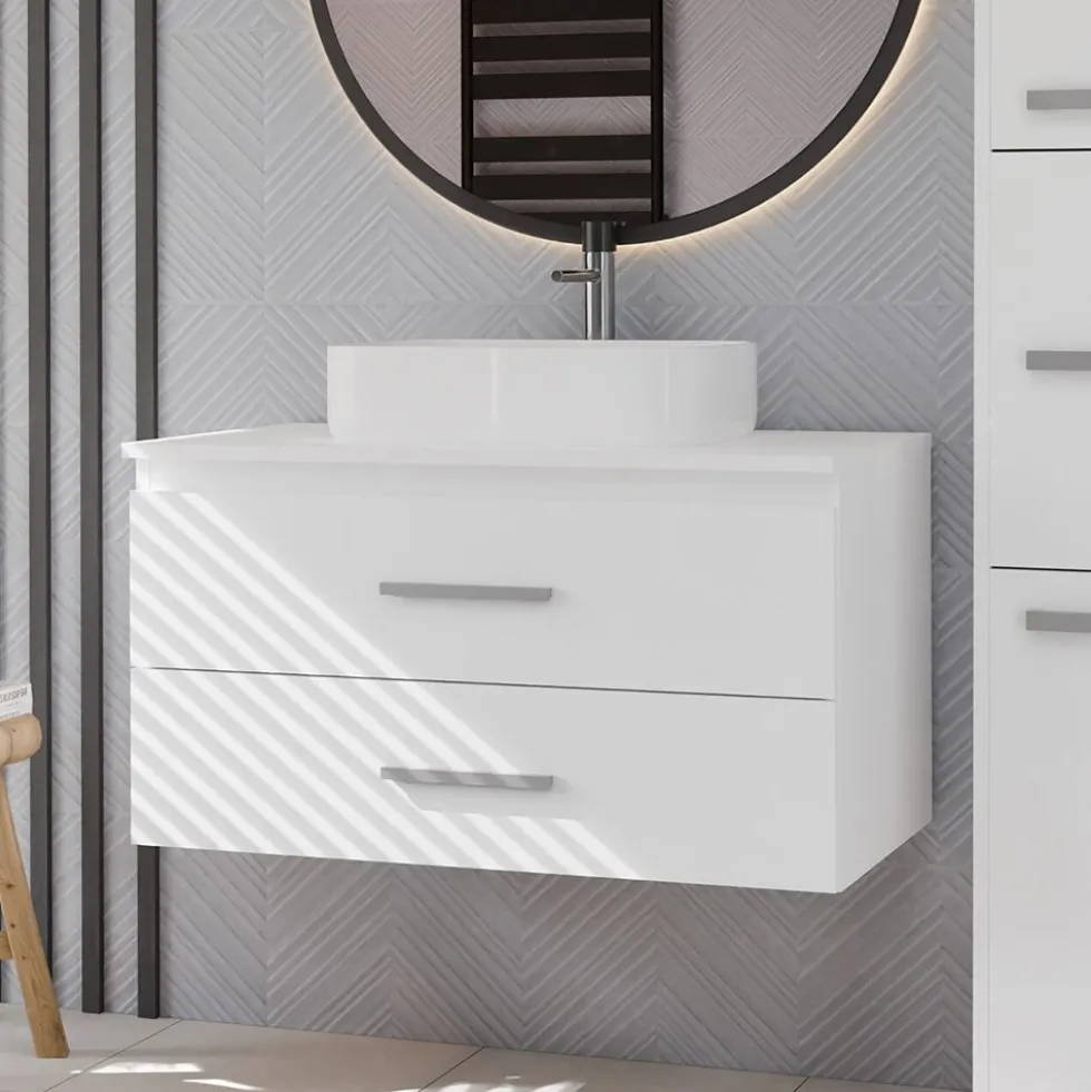 Mobile bagno sospeso 80 cm con 2 cassetti bianco opaco MLBT2