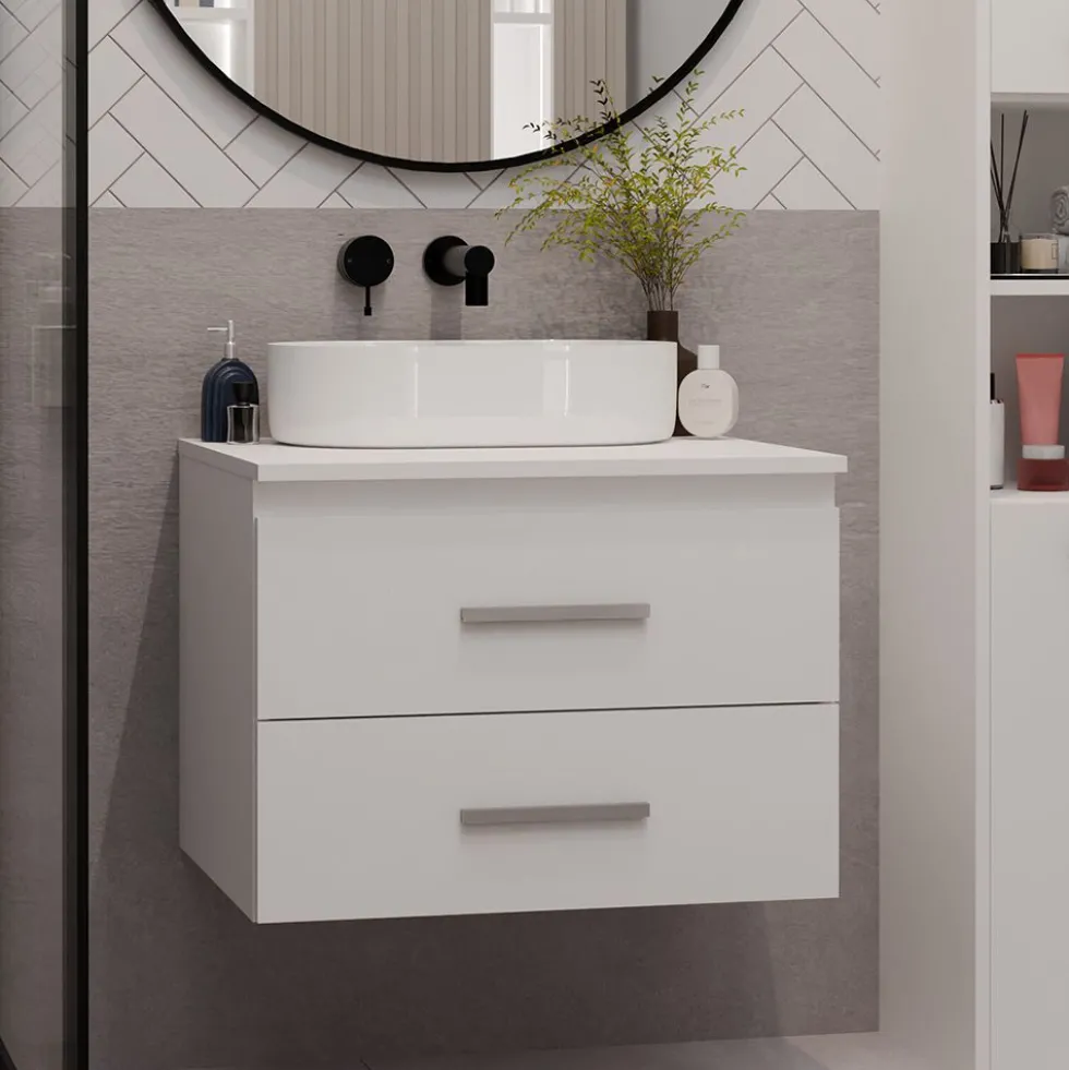Mobile bagno sospeso 60 cm con 2 cassetti bianco opaco MLBT1