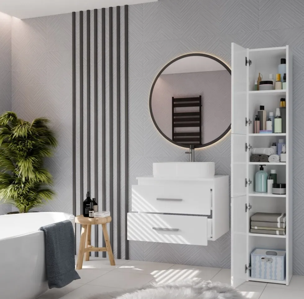 Mobile bagno sospeso 60 cm con 2 cassetti bianco opaco MLBT1