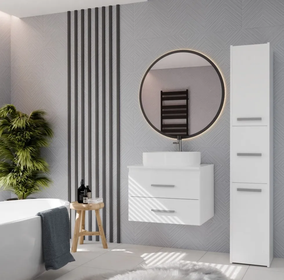 Mobile bagno sospeso 60 cm con 2 cassetti bianco opaco MLBT1