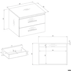 Mobile bagno sospeso 60 cm con 2 cassetti bianco opaco MLBT1