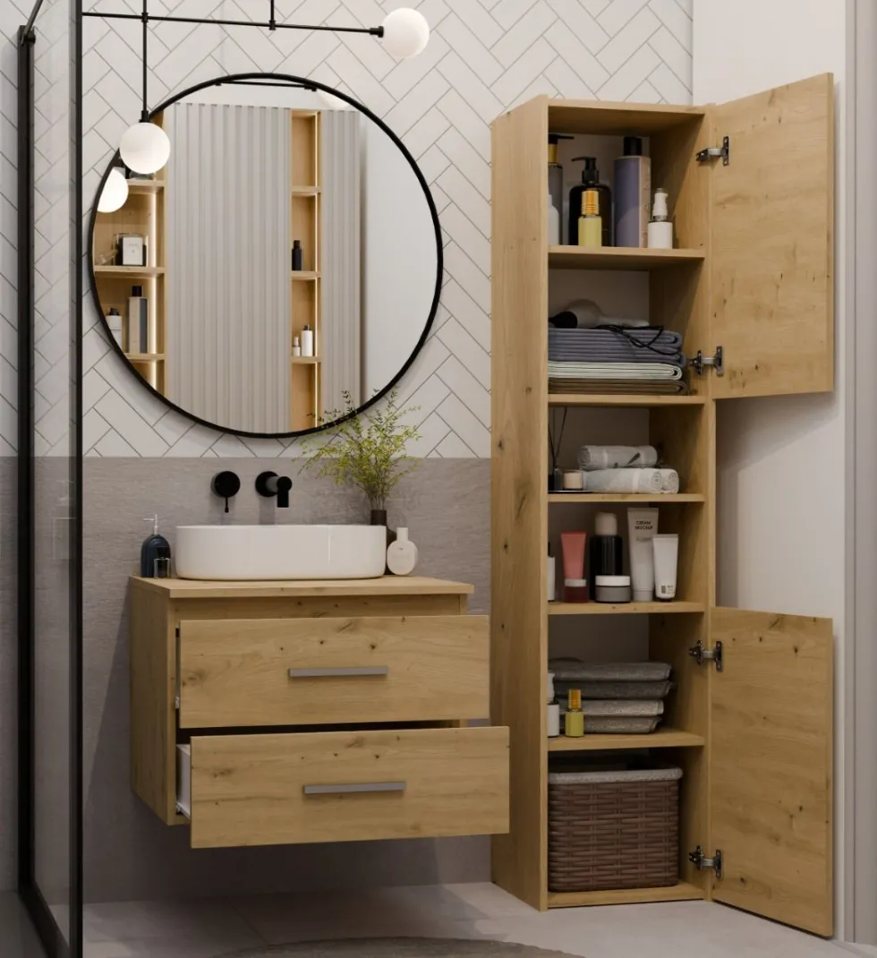 Mobile bagno sospeso 60 cm con 2 cassetti rovere MLBT1