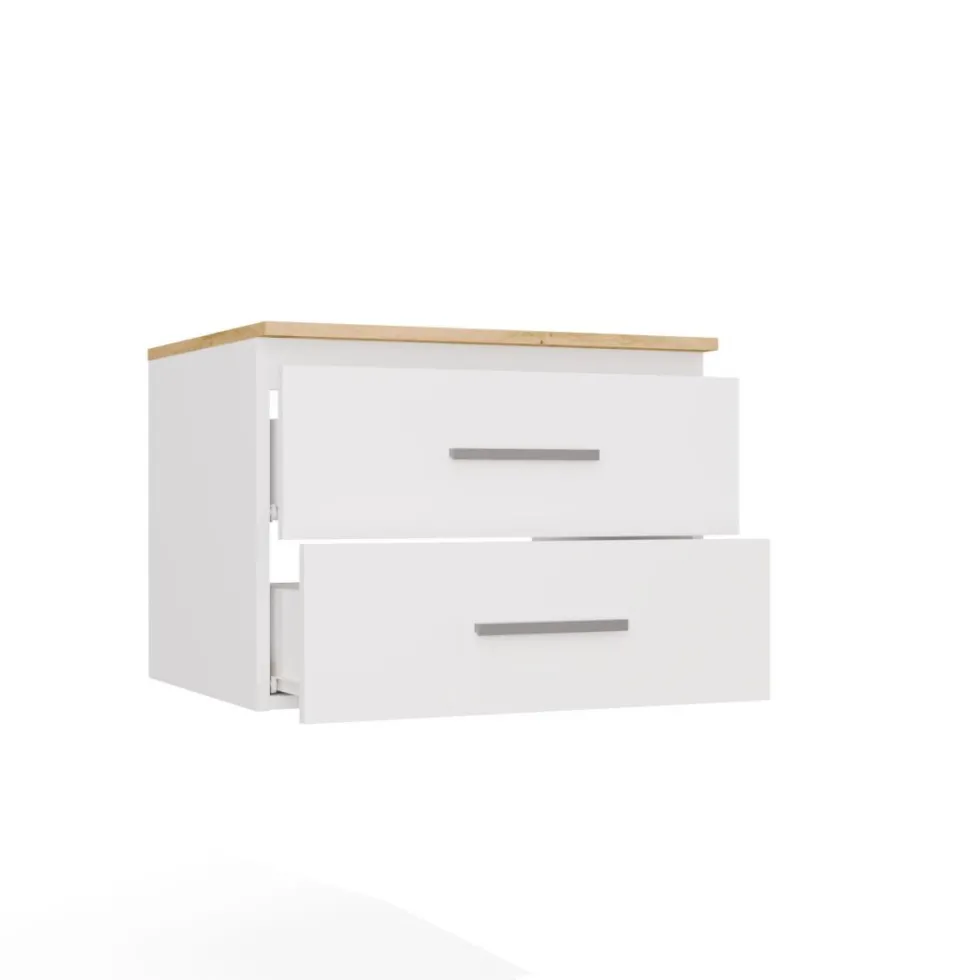 Mobile bagno sospeso 60 cm con 2 cassetti bianco e rovere MLBT1