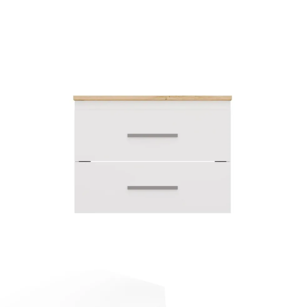 Mobile bagno sospeso 60 cm con 2 cassetti bianco e rovere MLBT1