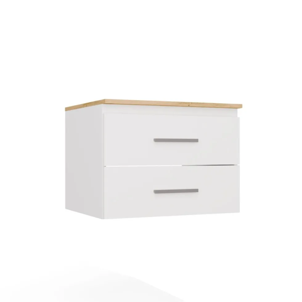 Mobile bagno sospeso 60 cm con 2 cassetti bianco e rovere MLBT1
