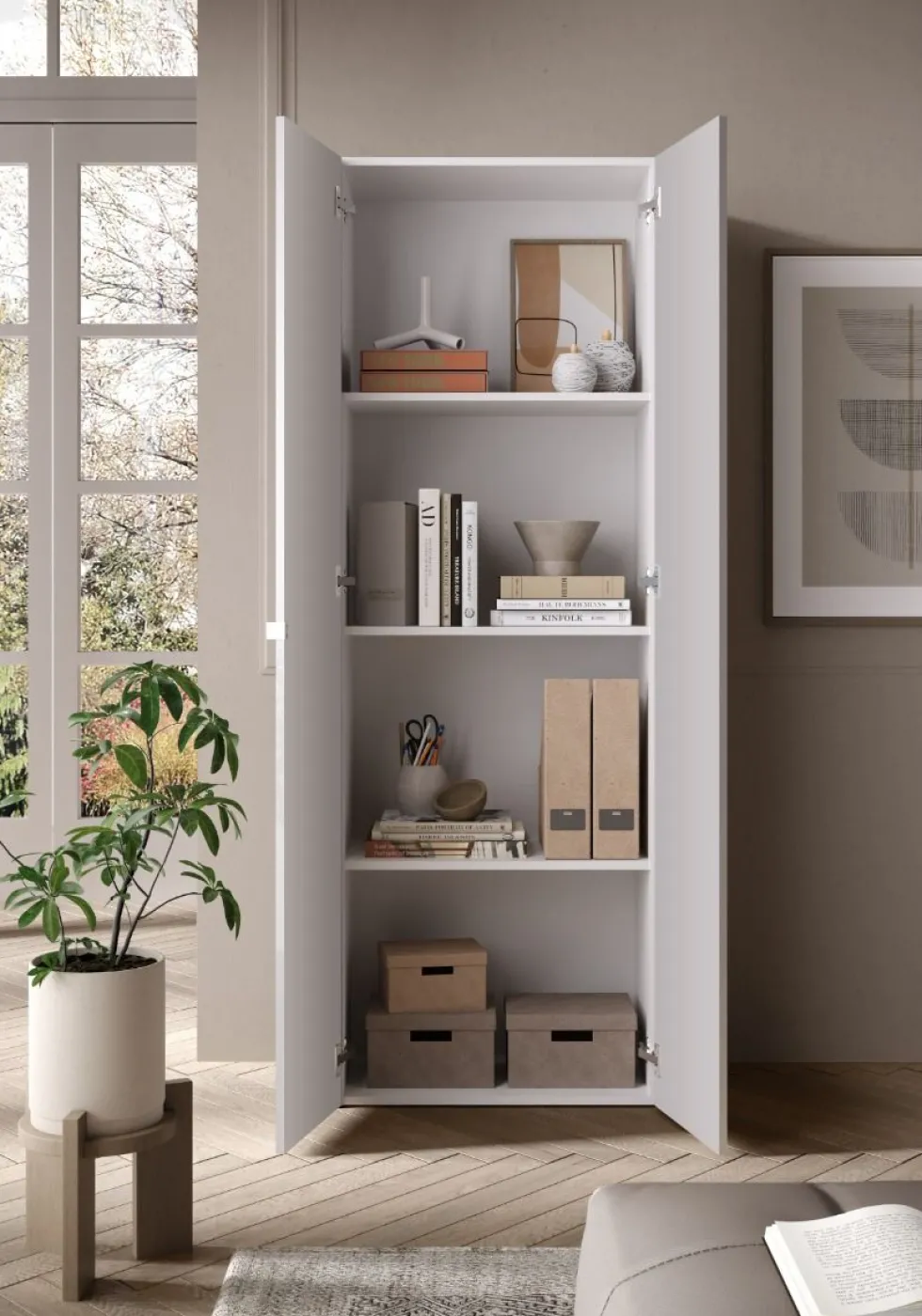 Mobile contenitore alto con 2 ante 63x184 cm bianco lucido MCL14