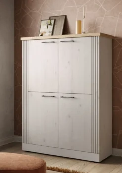 Mobile contenitore con 4 ante 118x160 cm bianco effetto legno e rovere MCL19