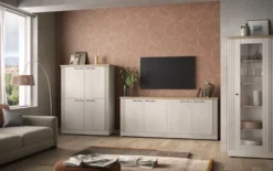 Mobile contenitore con 4 ante 118x160 cm bianco effetto legno e rovere MCL19