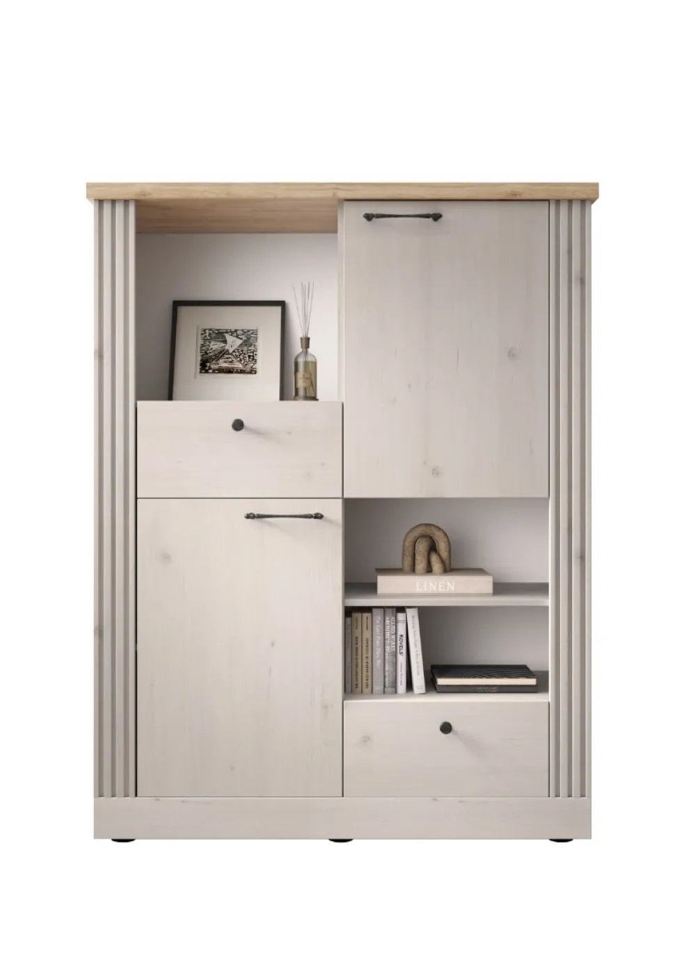 Mobile contenitore con 2 cassetti 118x160 cm bianco effetto legno e rovere MCL18