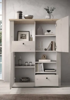 Mobile contenitore con 2 cassetti 118x160 cm bianco effetto legno e rovere MCL18