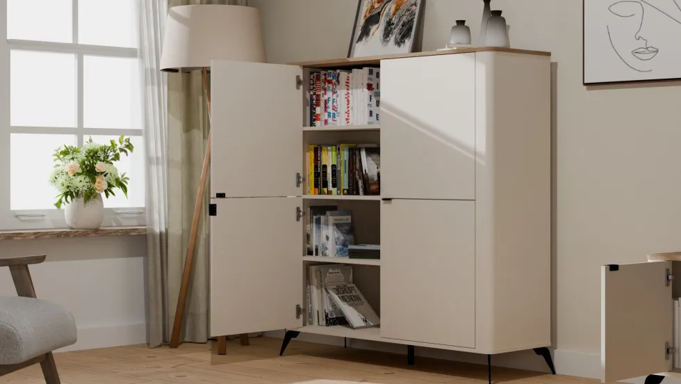 Mobile contenitore multiuso 125x135 cm cashmere e rovere MMT2