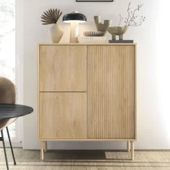 Mobile contenitore per soggiorno con ante push to open in rovere chiaro MCLK9