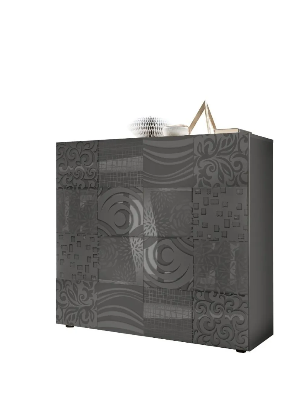 Mobile contenitore 121x111cm a due ante battenti design geometrico grigio serigrafato MCL11