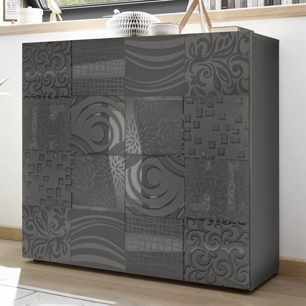 Mobile contenitore 121x111cm a due ante battenti design geometrico grigio serigrafato MCL11