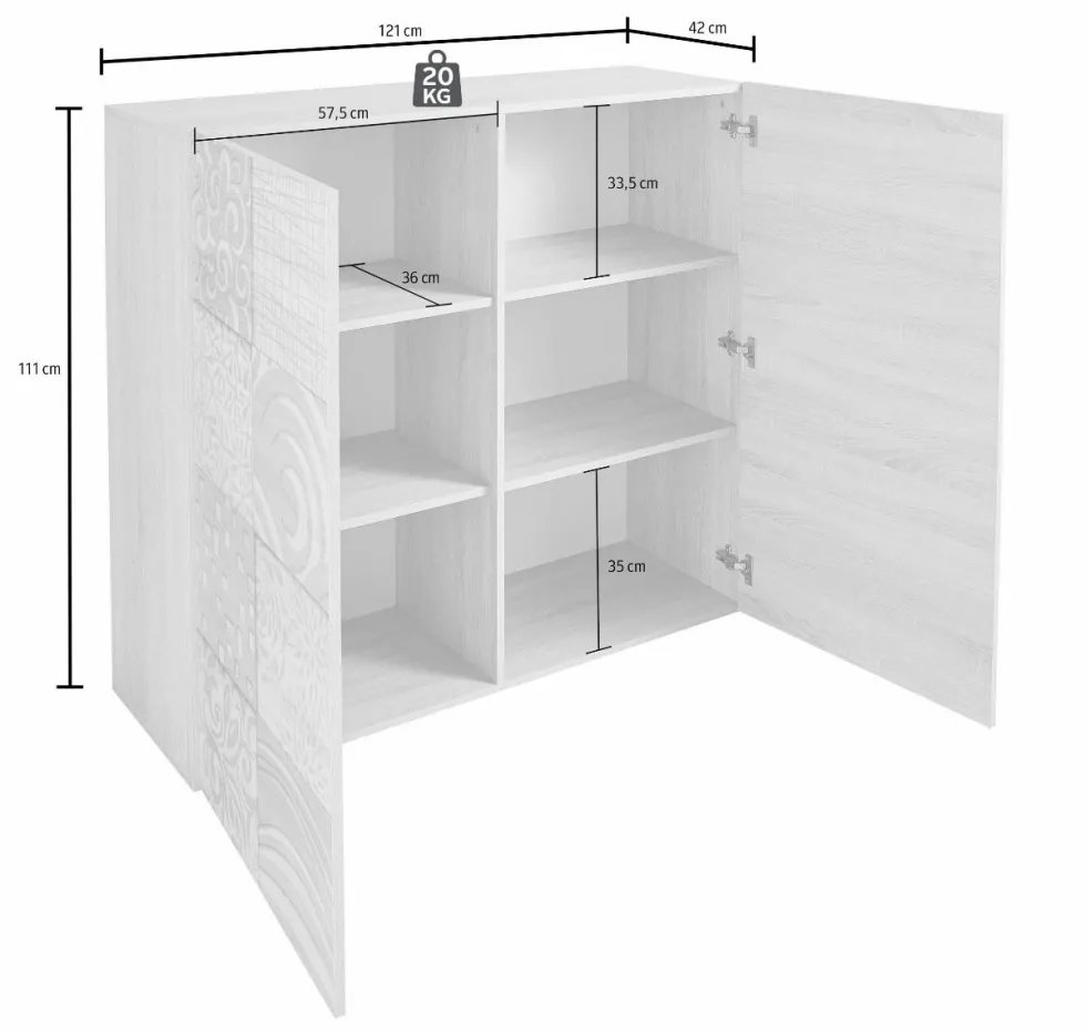 Mobile contenitore 121x111cm a due ante battenti design geometrico bianco serigrafato MCL11