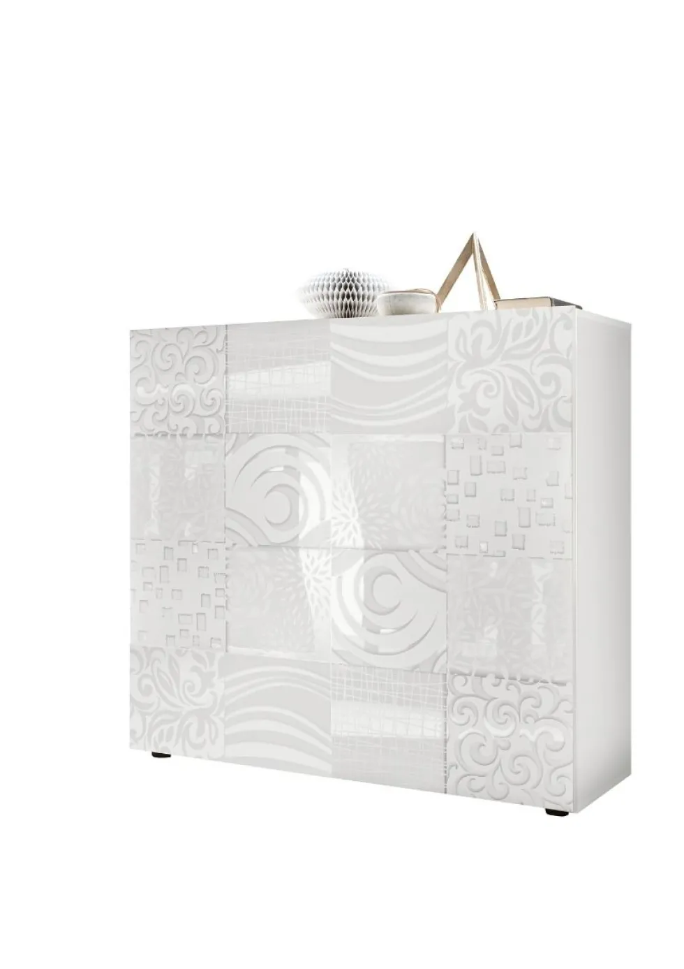 Mobile contenitore 121x111cm a due ante battenti design geometrico bianco serigrafato MCL11