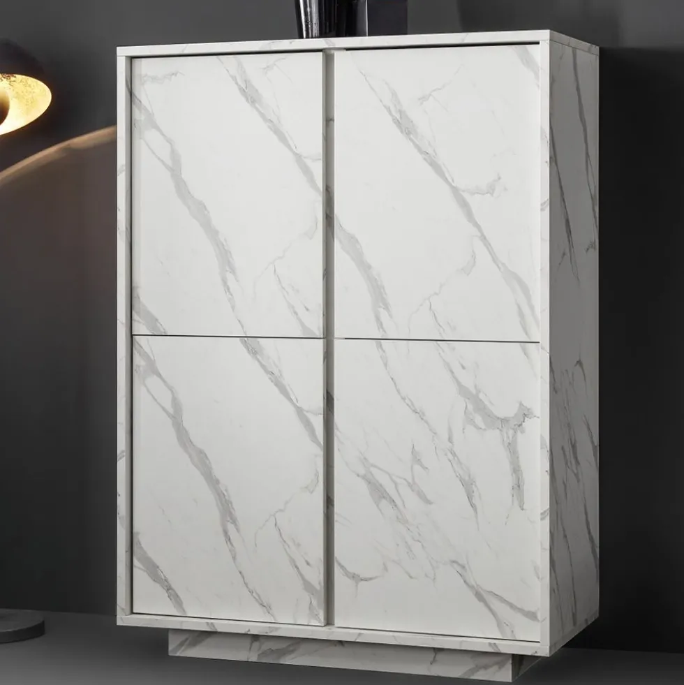 Mobile contenitore 92x145cm alto con quattro ante marmorizzate marmo bianco MCL8